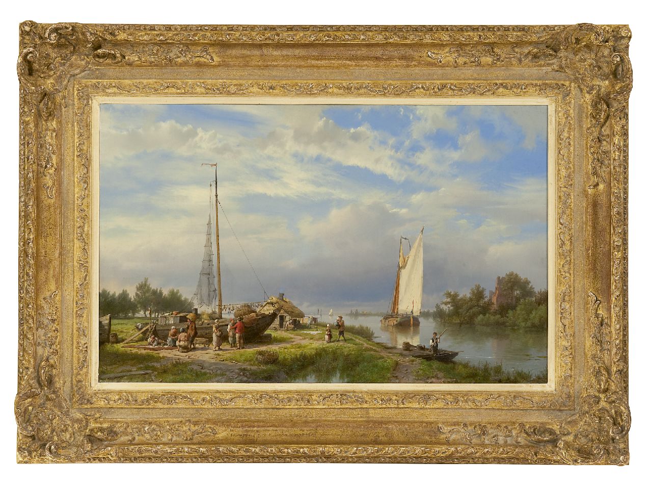 Koekkoek H.  | Hermanus Koekkoek, Langs de rivier op een zomerse dag, olieverf op doek 36,8 x 58,0 cm, gesigneerd linksonder