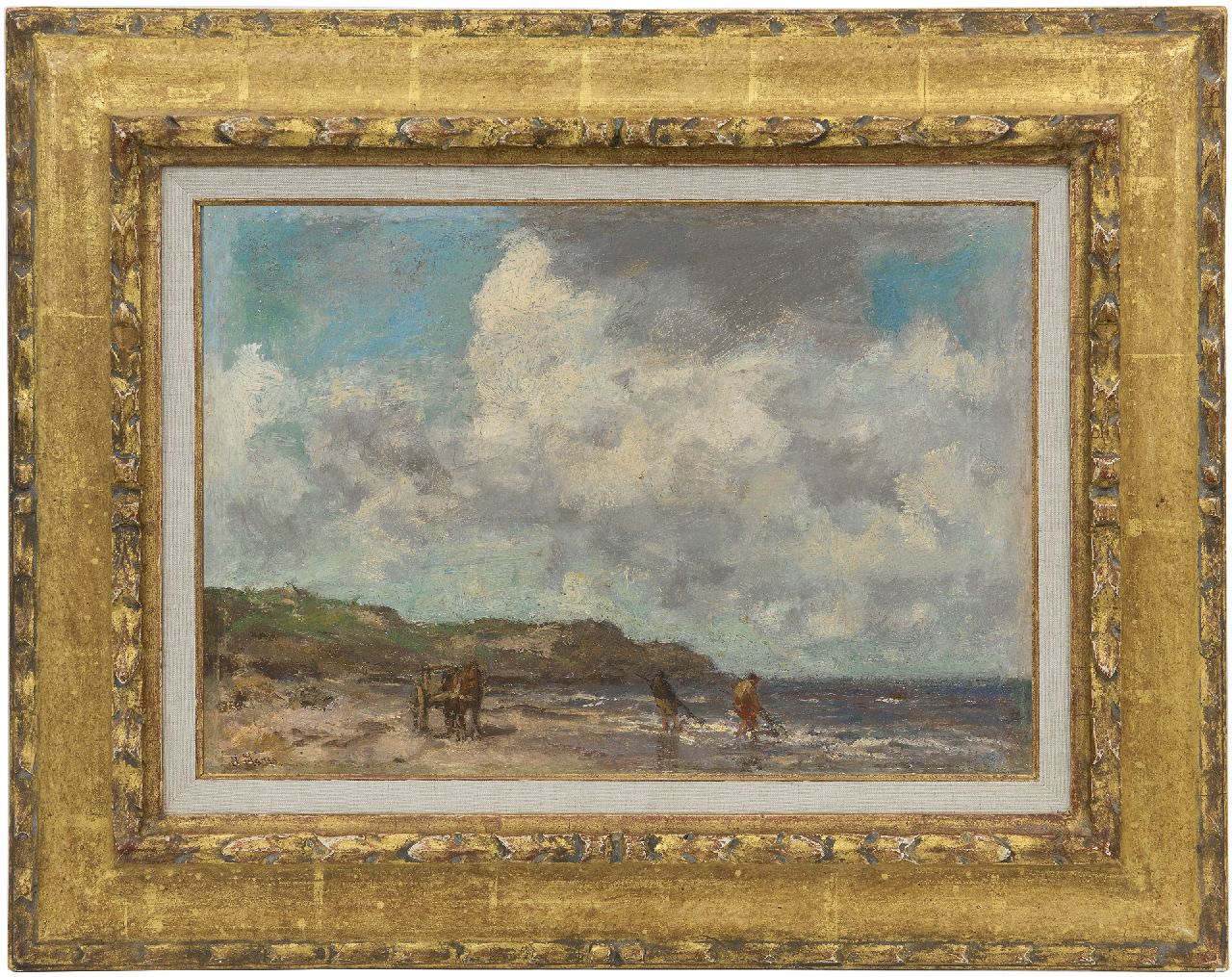 Maris J.H. | Jacobus Hendricus 'Jacob' Maris, Schelpenvissers in de branding, olieverf op paneel 26,3 x 37,5 cm, gesigneerd linksonder Maris J.H. | Jacobus Hendricus 'Jacob' Maris, Schelpenvissers in de branding, olieverf op paneel 26,3 x 37,5 cm, gesigneerd linksonder