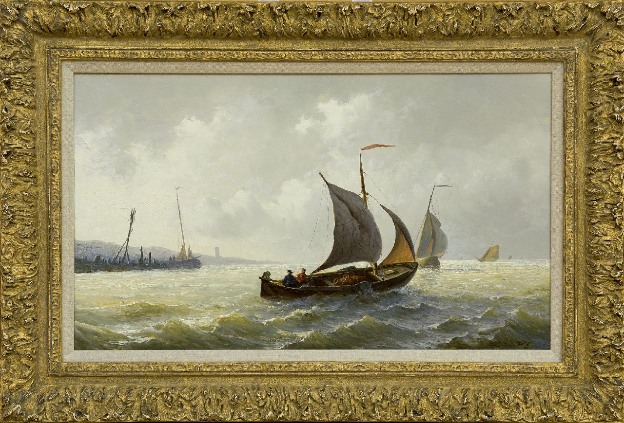 Gruijter jr. W. | Willem Gruijter jr. | Schilderijen te koop aangeboden | Zeilschepen op woelig water, olieverf op paneel 29,9 x 50,1 cm, gesigneerd rechtsonder met initialen en verso voluit en verso gedateerd 1878 Gruijter jr. W. | Willem Gruijter jr. | Schilderijen te koop aangeboden | Zeilschepen op woelig water, olieverf op paneel 29,9 x 50,1 cm, gesigneerd rechtsonder met initialen en verso voluit en verso gedateerd 1878