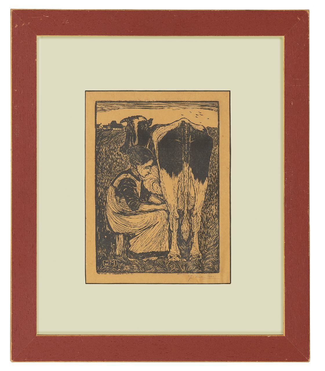 Mankes J. | Jan Mankes, Koemelkster, houtsnede op papier 19,2 x 14,2 cm, gesigneerd rechtsonder voluit (in potlood) en met mon. in het blok en te dateren 1914 Mankes J. | Jan Mankes, Koemelkster, houtsnede op papier 19,2 x 14,2 cm, gesigneerd rechtsonder voluit (in potlood) en met mon. in het blok en te dateren 1914
