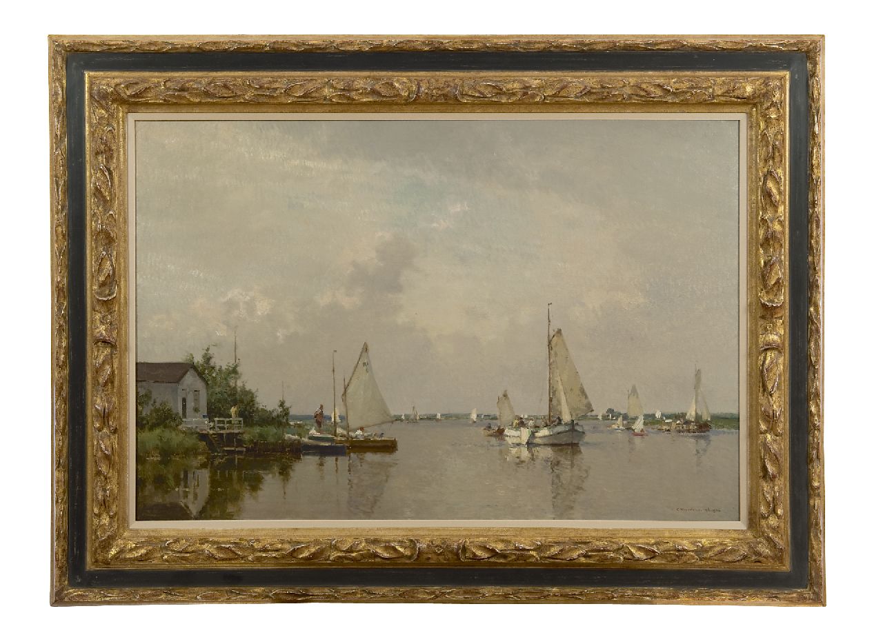 Vreedenburgh C.  | Cornelis Vreedenburgh, Gezicht op een plas met lemsteraak en andere zeilboten, olieverf op doek 60,2 x 90,2 cm, gesigneerd rechtsonder en gedateerd 1936