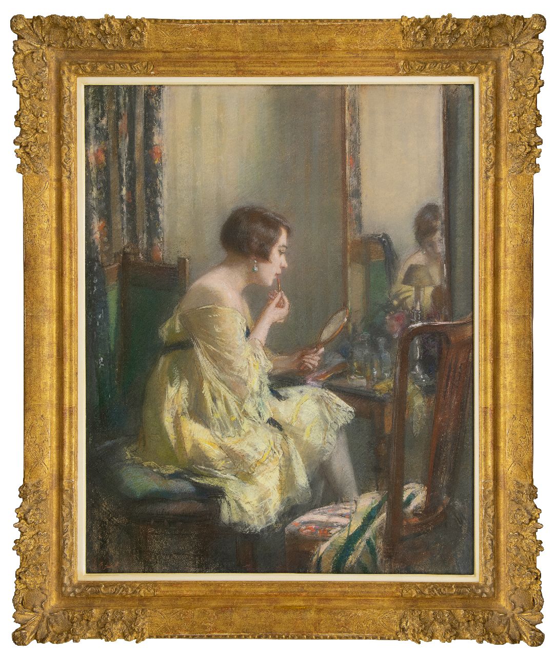 Garf S. | Salomon Garf | Aquarellen en tekeningen te koop aangeboden | Toilet maken (vermoedelijk de actrice Annie Verhulst), pastel op papier 85,6 x 71,9 cm, gesigneerd linksonder Garf S. | Salomon Garf | Aquarellen en tekeningen te koop aangeboden | Toilet maken (vermoedelijk de actrice Annie Verhulst), pastel op papier 85,6 x 71,9 cm, gesigneerd linksonder