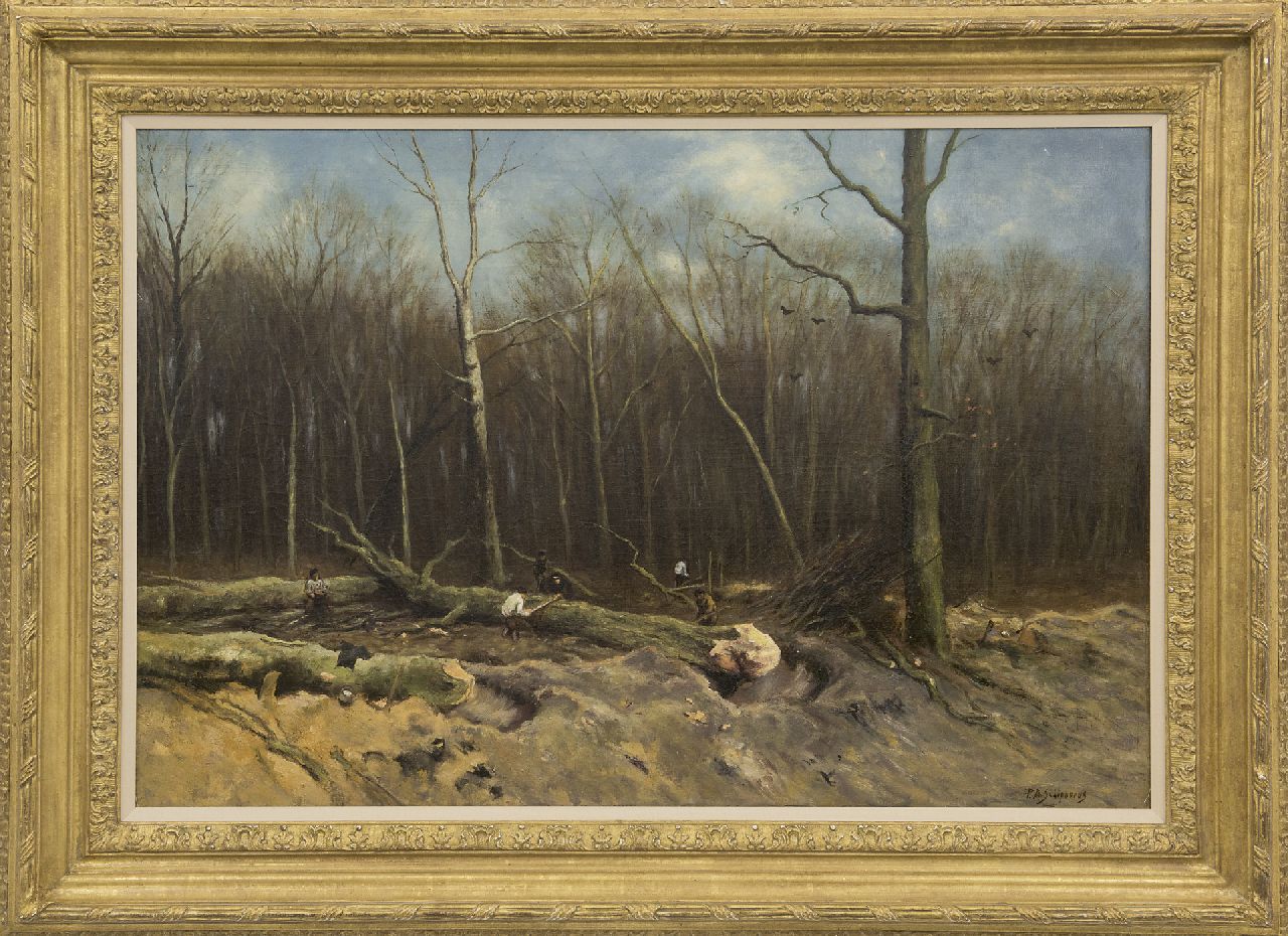 Schipperus P.A.  | Pieter Adrianus 'Piet' Schipperus | Schilderijen te koop aangeboden | Houthakkers aan het werk, olieverf op doek 55,3 x 80,9 cm, gesigneerd rechtsonder