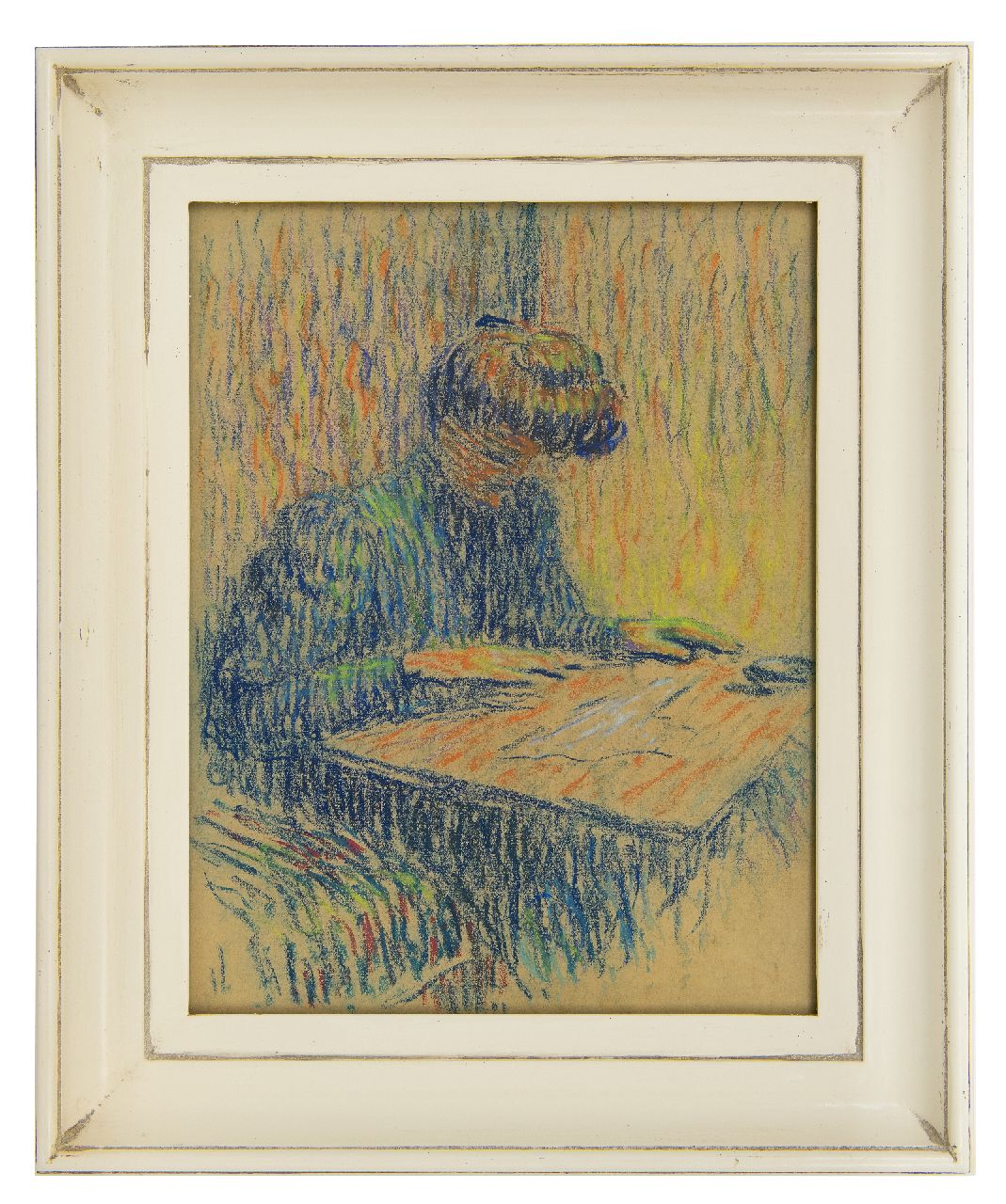 Jouhaud L.  | Léon Jouhaud | Aquarellen en tekeningen te koop aangeboden | Het borduurwerk, krijt op papier 32,3 x 24,8 cm, gesigneerd rechtsonder monogram en te dateren 1909