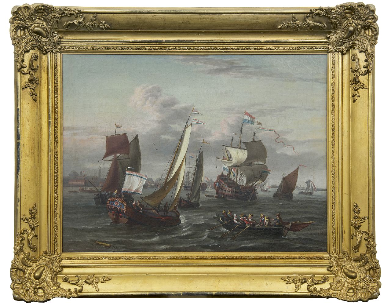 Blaauw J. de | Johannis de Blaauw, Schepen op het IJ bij Amsterdam, olieverf op doek 48,3 x 64,5 cm