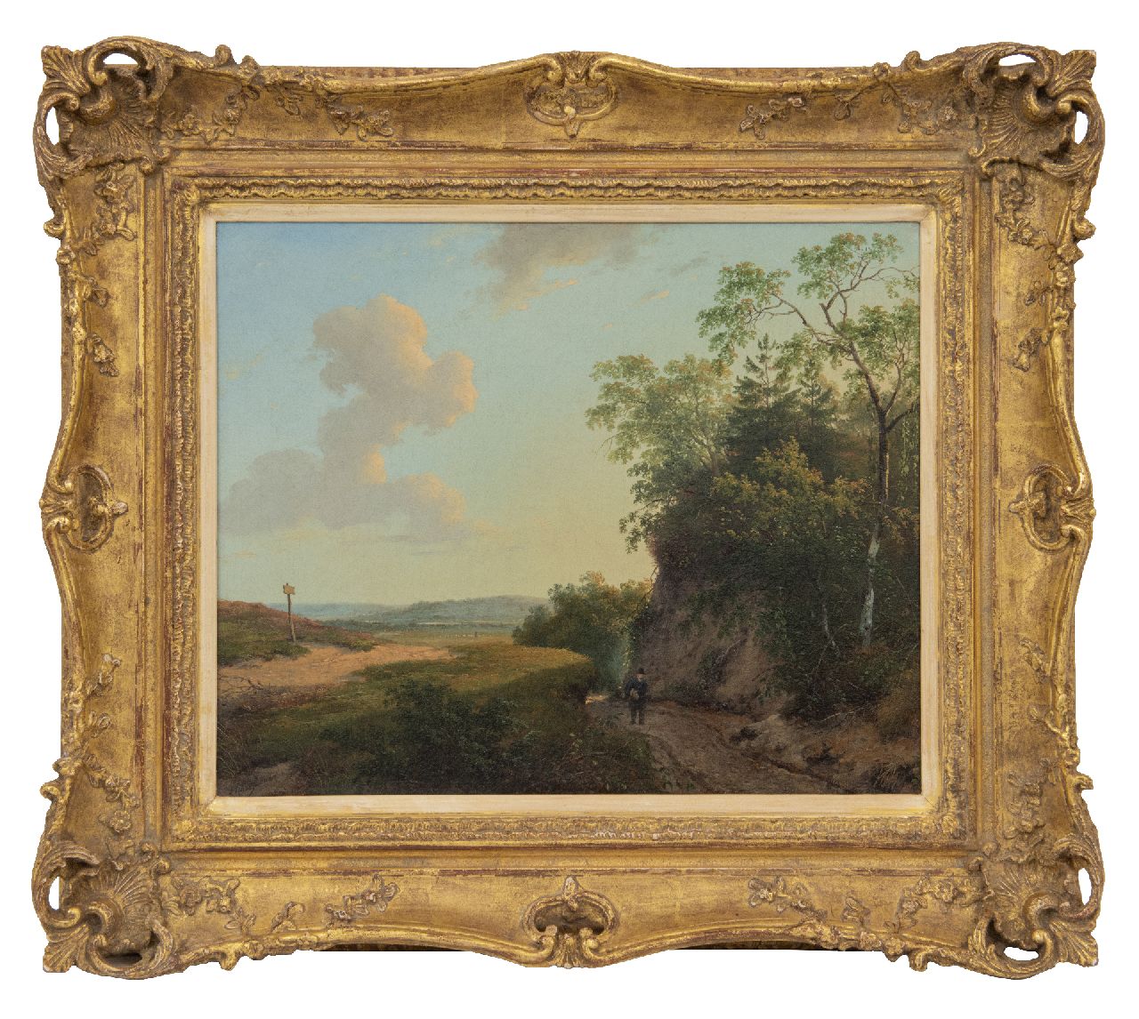 Schelfhout A. | Andreas Schelfhout | Schilderijen te koop aangeboden | Gelders landschap met wandelaar, olieverf op doek 33,6 x 41,3 cm, gesigneerd linksonder en te dateren ca. 1830 Schelfhout A. | Andreas Schelfhout | Schilderijen te koop aangeboden | Gelders landschap met wandelaar, olieverf op doek 33,6 x 41,3 cm, gesigneerd linksonder en te dateren ca. 1830
