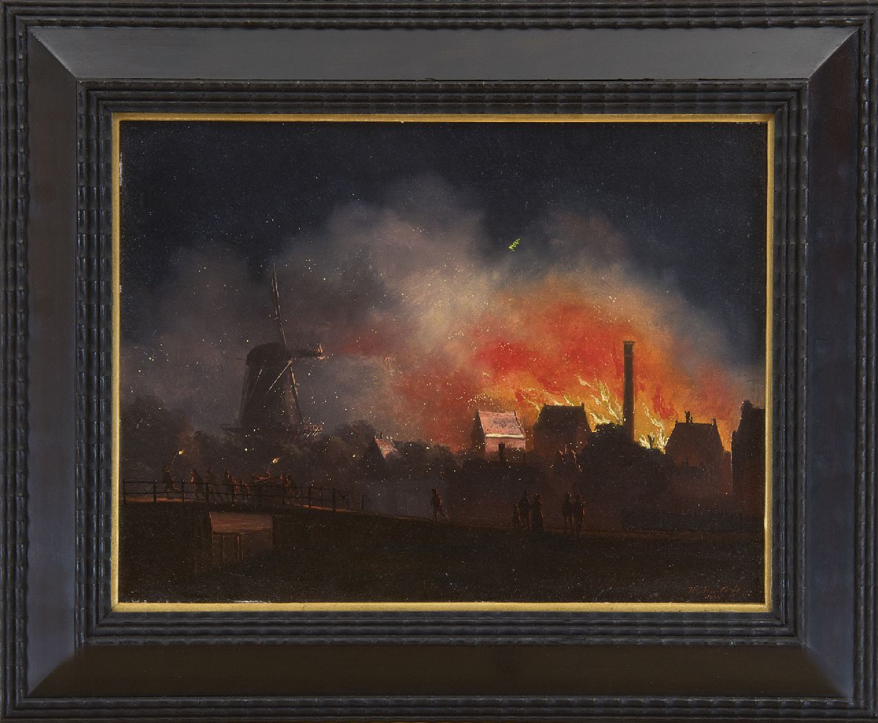 Cate H.G. ten | Hendrik Gerrit ten Cate, Uitslaande brand bij nacht (mogelijk de suikerraffinaderij van J.H. Rupe & Zn te Amsterdam, op 19 oktober 1845), olieverf op paneel 21,0 x 27,7 cm, gesigneerd rechtsonder en gedateerd 1849 Cate H.G. ten | Hendrik Gerrit ten Cate, Uitslaande brand bij nacht (mogelijk de suikerraffinaderij van J.H. Rupe & Zn te Amsterdam, op 19 oktober 1845), olieverf op paneel 21,0 x 27,7 cm, gesigneerd rechtsonder en gedateerd 1849