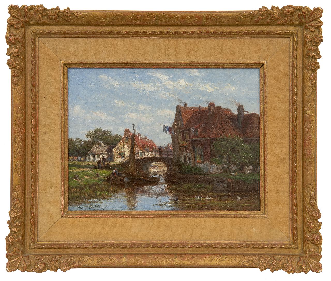 Lokhorst J.N. van | Johan Nicolaas 'Jan' van Lokhorst | Schilderijen te koop aangeboden | Dorpsvaart met afgemeerde schepen, olieverf op paneel 17,9 x 23,9 cm, gesigneerd linksonder en gedateerd 1870 Lokhorst J.N. van | Johan Nicolaas 'Jan' van Lokhorst | Schilderijen te koop aangeboden | Dorpsvaart met afgemeerde schepen, olieverf op paneel 17,9 x 23,9 cm, gesigneerd linksonder en gedateerd 1870