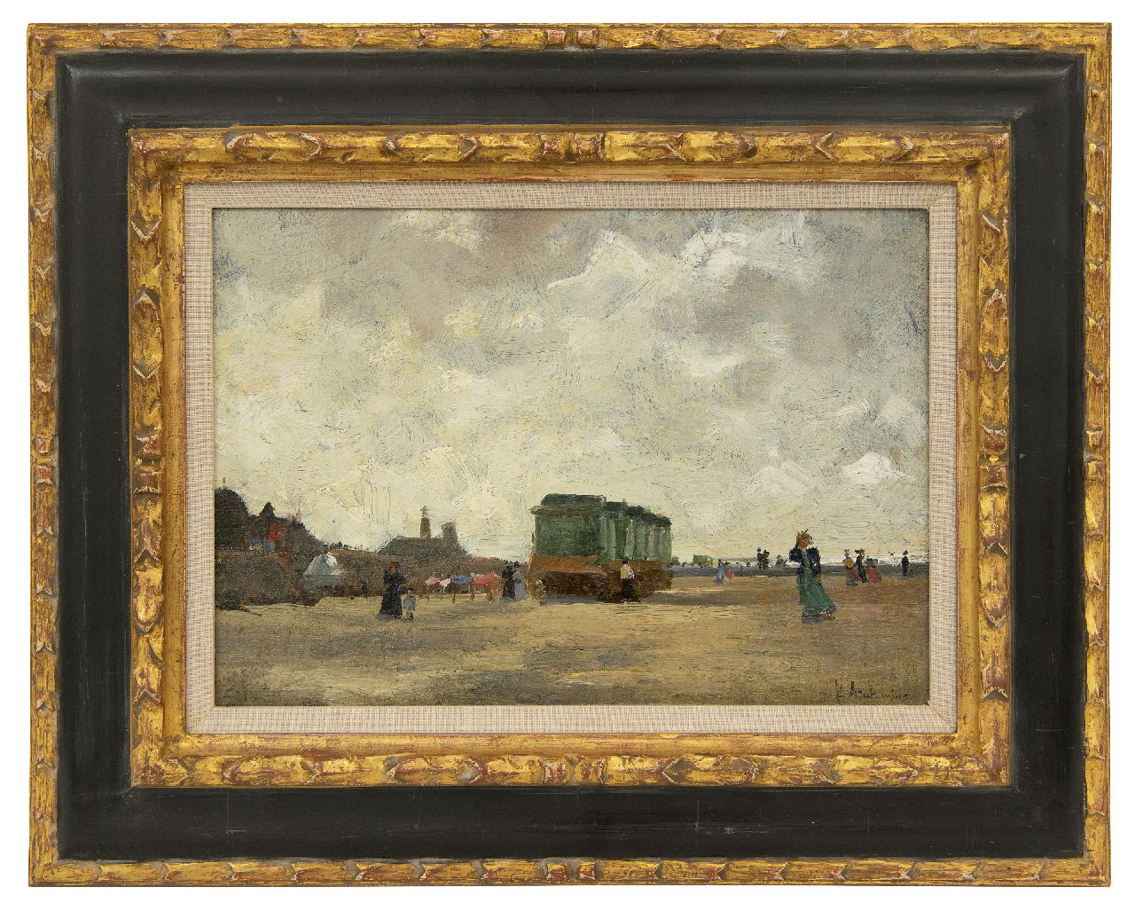 Arntzenius P.F.N.J.  | Pieter Florentius Nicolaas Jacobus 'Floris' Arntzenius | Schilderijen te koop aangeboden | Winderige dag op het Scheveningse strand, olieverf op doek op paneel 23,1 x 33,5 cm, gesigneerd rechtsonder