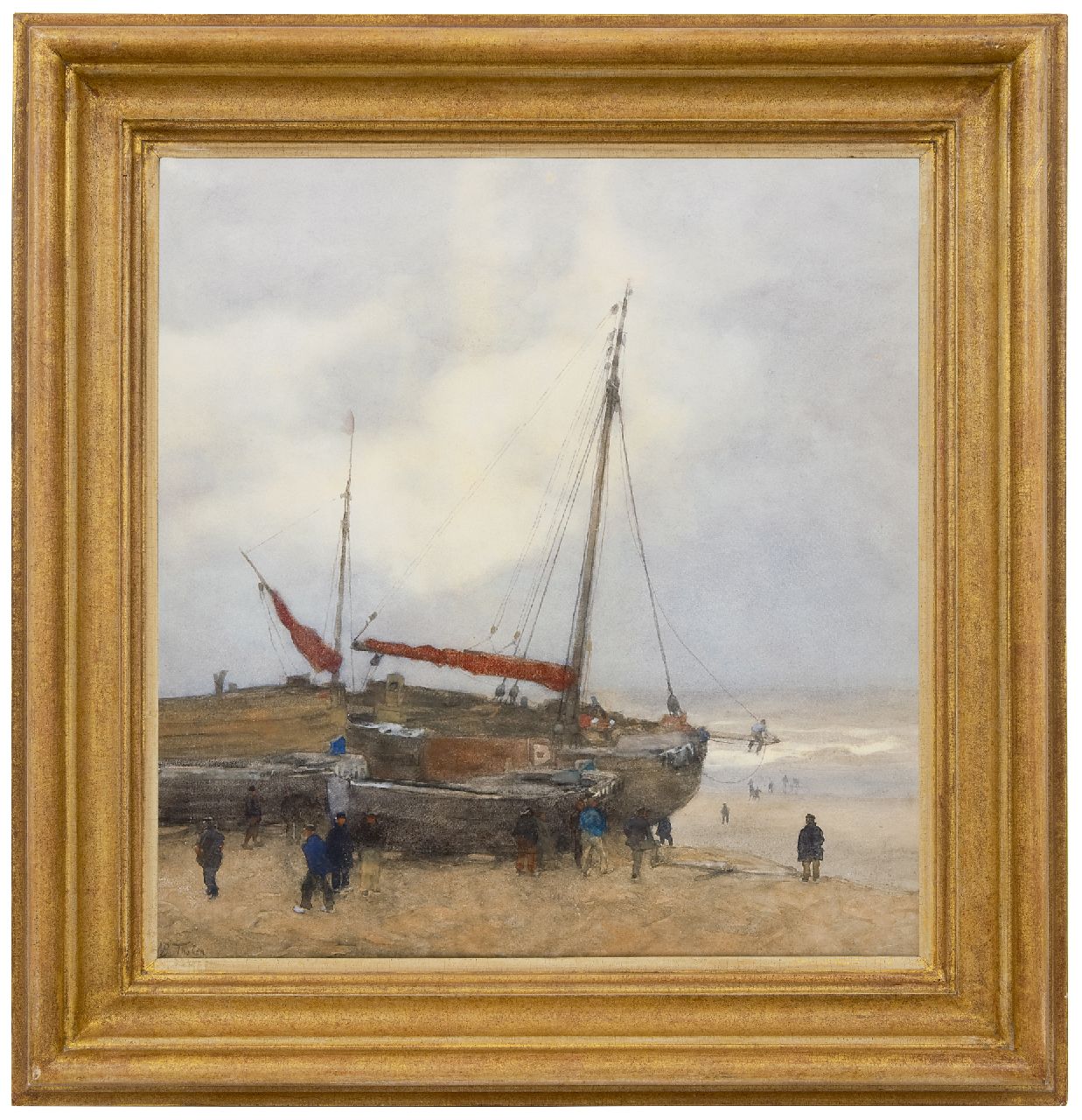 Tholen W.B. | Willem Bastiaan Tholen | Aquarellen en tekeningen te koop aangeboden | Bomschuiten op het strand van Scheveningen, aquarel en gouache op papier 55,0 x 52,0 cm, gesigneerd linksonder Tholen W.B. | Willem Bastiaan Tholen | Aquarellen en tekeningen te koop aangeboden | Bomschuiten op het strand van Scheveningen, aquarel en gouache op papier 55,0 x 52,0 cm, gesigneerd linksonder