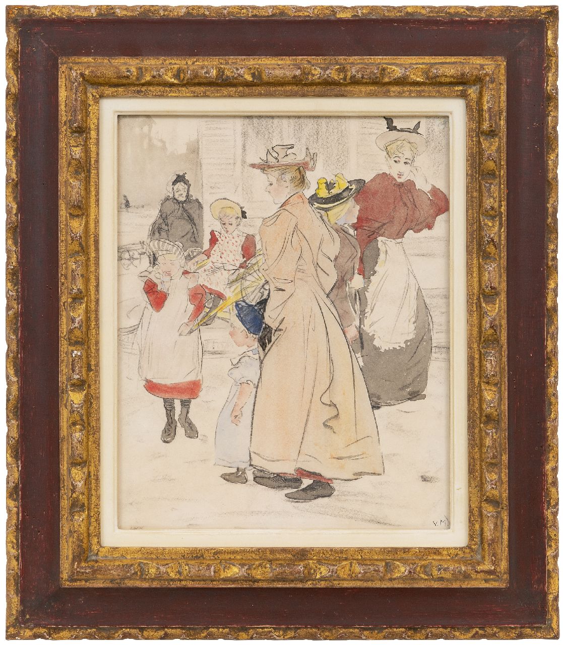 Vaarzon Morel W.F.A.I. | Wilhelm Ferdinand Abraham Isaac 'Willem' Vaarzon Morel | Aquarellen en tekeningen te koop aangeboden | De ontmoeting, krijt en aquarel op papier 28,5 x 32,3 cm, gesigneerd rechtsonder met initialen Vaarzon Morel W.F.A.I. | Wilhelm Ferdinand Abraham Isaac 'Willem' Vaarzon Morel | Aquarellen en tekeningen te koop aangeboden | De ontmoeting, krijt en aquarel op papier 28,5 x 32,3 cm, gesigneerd rechtsonder met initialen