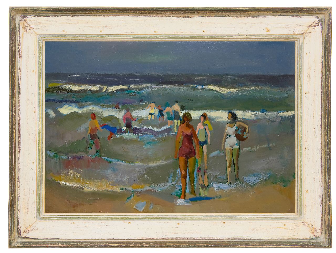 Kuijten H.J. | Henricus Johannes 'Harrie' Kuijten, Strand met baders, olieverf op doek 44,4 x 64,8 cm, gesigneerd linksonder Kuijten H.J. | Henricus Johannes 'Harrie' Kuijten, Strand met baders, olieverf op doek 44,4 x 64,8 cm, gesigneerd linksonder