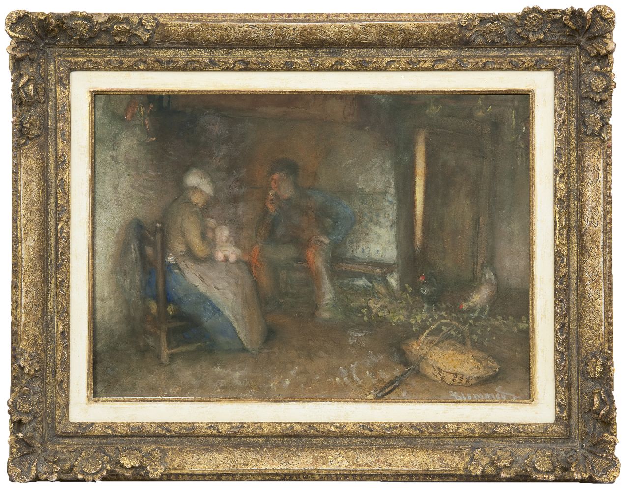 Blommers B.J. | Bernardus Johannes 'Bernard' Blommers | Aquarellen en tekeningen te koop aangeboden | Een gelukkig boerengezin, Heeze, Noord-Brabant, aquarel op papier 34,7 x 49,9 cm, gesigneerd rechtsonder Blommers B.J. | Bernardus Johannes 'Bernard' Blommers | Aquarellen en tekeningen te koop aangeboden | Een gelukkig boerengezin, Heeze, Noord-Brabant, aquarel op papier 34,7 x 49,9 cm, gesigneerd rechtsonder