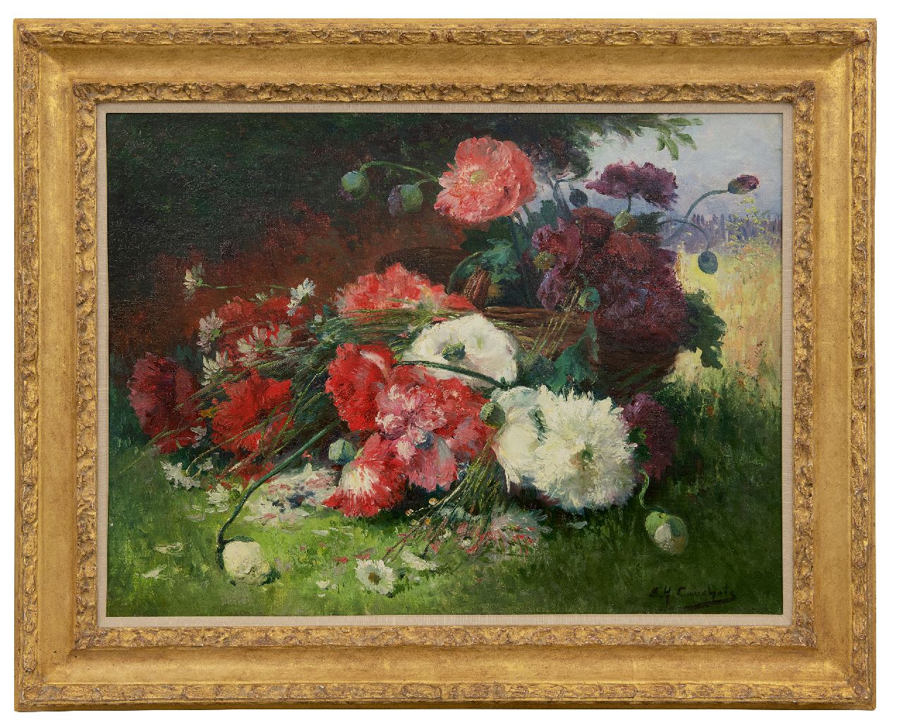 Cauchois E.H.  | Eugène-Henri Cauchois | Schilderijen te koop aangeboden | Bloemstilleven met papavers en margrieten, olieverf op doek 60,4 x 81,3 cm, gesigneerd rechtsonder