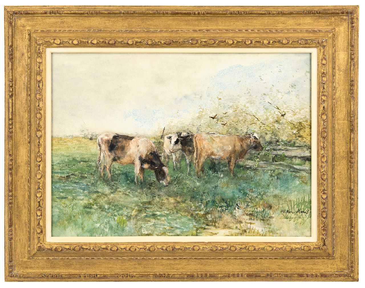 Maris W. | Willem Maris, Weidende koeien, aquarel en gouache op papier 41,4 x 57,8 cm, gesigneerd rechtsonder Maris W. | Willem Maris, Weidende koeien, aquarel en gouache op papier 41,4 x 57,8 cm, gesigneerd rechtsonder