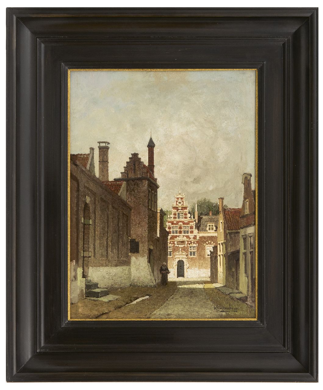 Klinkenberg J.C.K.  | Johannes Christiaan Karel Klinkenberg | Schilderijen te koop aangeboden | Zomers straatje (mogelijk Delft), olieverf op paneel 33,0 x 24,7 cm, gesigneerd rechtsonder