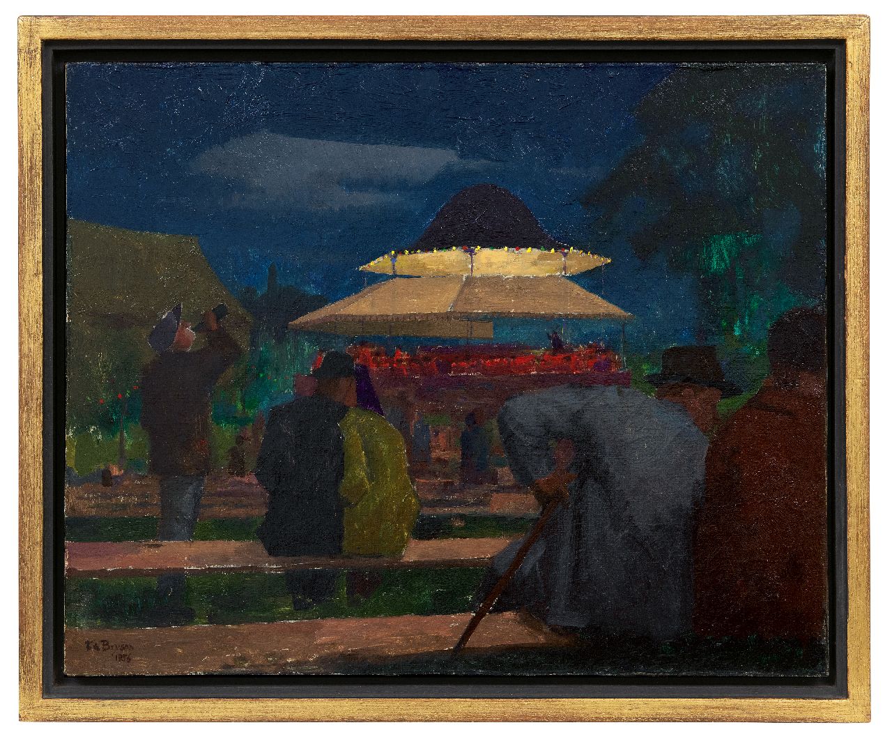 Bryson F.W.  | Bryson | Schilderijen te koop aangeboden | Intiem genieten van het buitenconcert bij avond, olieverf op doek 40,5 x 50,8 cm, gesigneerd linksonder en gedateerd 1956