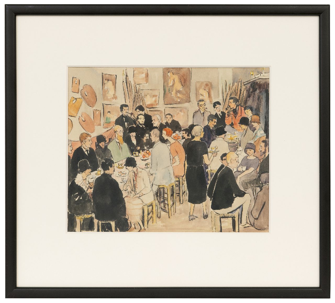 Leese G. | Gertrude Leese | Aquarellen en tekeningen te koop aangeboden | Le Fauconnier, party in de Académie de la Palette (incl. tekening voorstellend Le Fauconnier), aquarel op papier 25,0 x 29,9 cm Leese G. | Gertrude Leese | Aquarellen en tekeningen te koop aangeboden | Le Fauconnier, party in de Académie de la Palette (incl. tekening voorstellend Le Fauconnier), aquarel op papier 25,0 x 29,9 cm