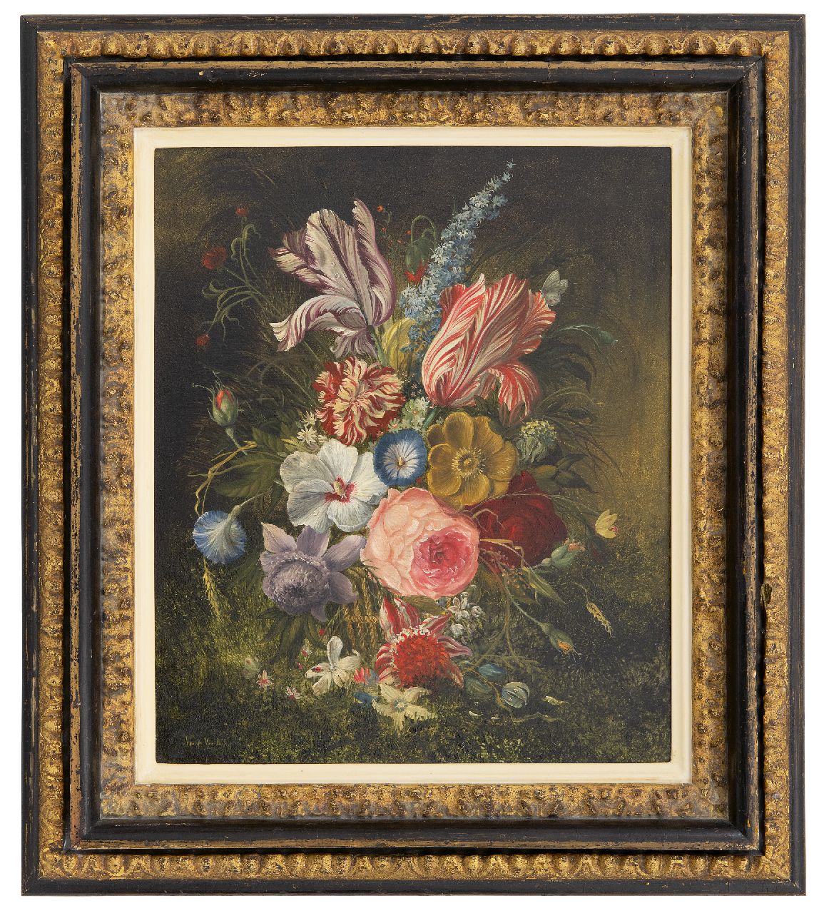 Hollandse School, 19e eeuw   | Hollandse School, 19e eeuw, Bloemenweelde, olieverf op koper 35,7 x 29,9 cm, gesigneerd linksonder (onleesbaar)