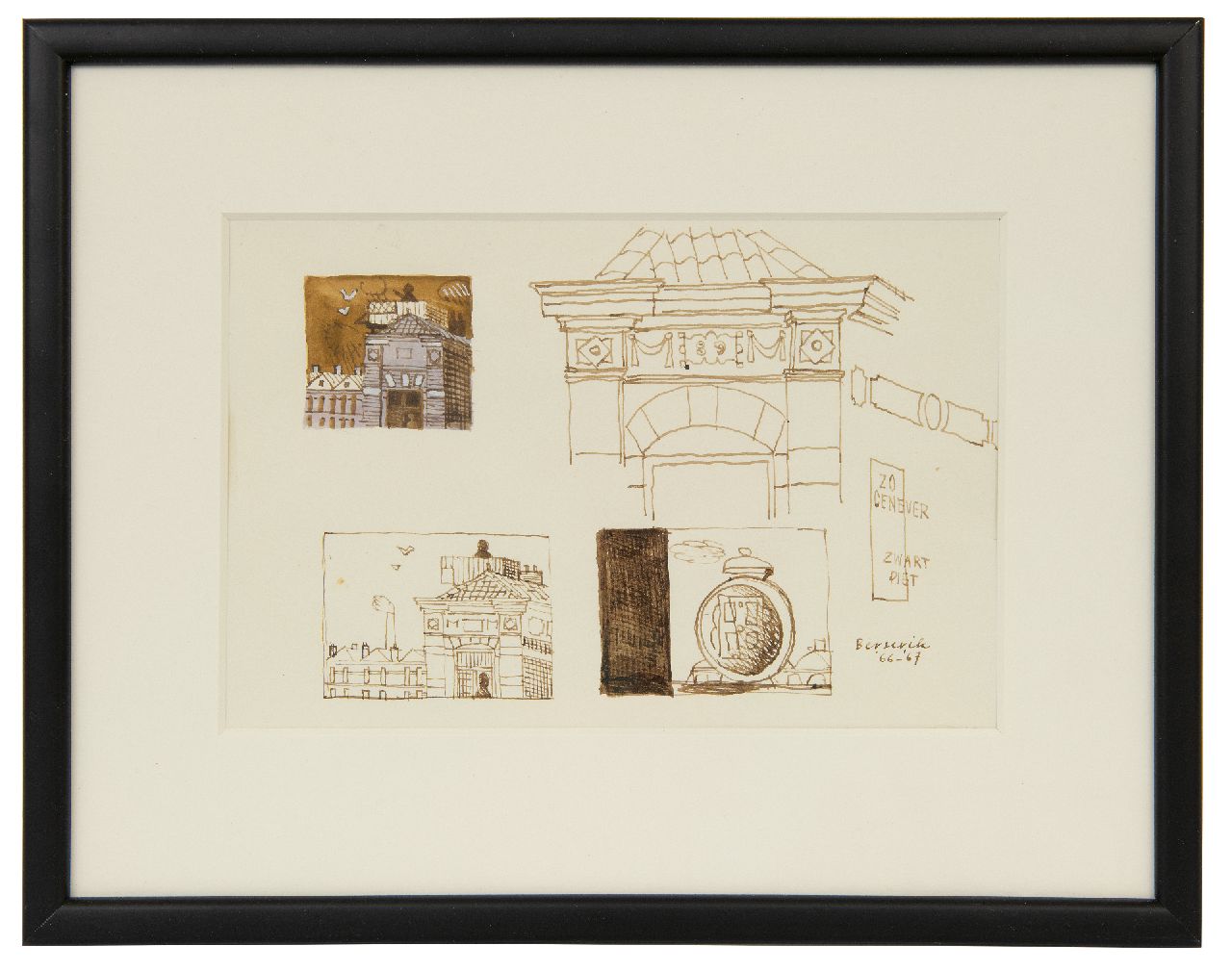 Berserik H. | Hermanus 'Herman' Berserik | Aquarellen en tekeningen te koop aangeboden | Stadsbeelden, pen en sepia en aquarel op papier 15,8 x 23,7 cm, gesigneerd rechtsonder en gedateerd '66-'67 Berserik H. | Hermanus 'Herman' Berserik | Aquarellen en tekeningen te koop aangeboden | Stadsbeelden, pen en sepia en aquarel op papier 15,8 x 23,7 cm, gesigneerd rechtsonder en gedateerd '66-'67