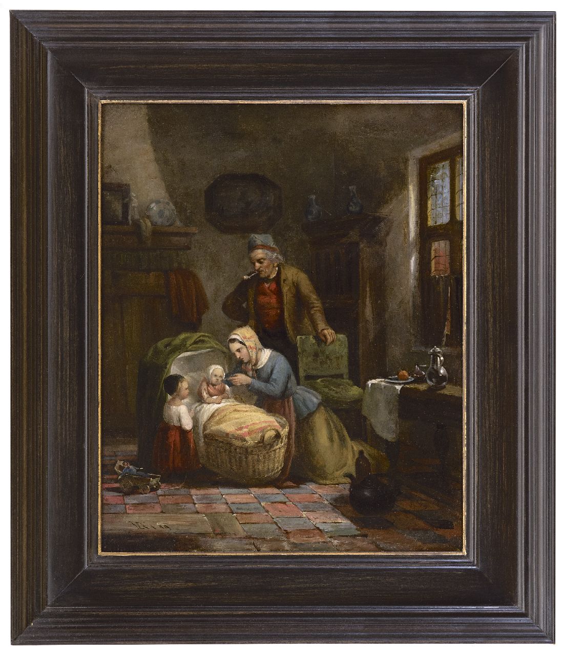 Kellen III D. van der | David van der Kellen III, Vissersfamilie in een interieur, olieverf op paneel 32,0 x 26,1 cm, gesigneerd linksonder met monogram en gedateerd '49 Kellen III D. van der | David van der Kellen III, Vissersfamilie in een interieur, olieverf op paneel 32,0 x 26,1 cm, gesigneerd linksonder met monogram en gedateerd '49