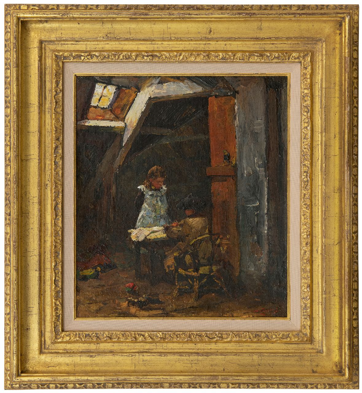 Zwart W.H.P.J. de | Wilhelmus Hendrikus Petrus Johannes 'Willem' de Zwart | Schilderijen te koop aangeboden | Prentjes kijken: de kinderen van de schilder, olieverf op doek op board 33,4 x 29,5 cm, gesigneerd rechtsonder Zwart W.H.P.J. de | Wilhelmus Hendrikus Petrus Johannes 'Willem' de Zwart | Schilderijen te koop aangeboden | Prentjes kijken: de kinderen van de schilder, olieverf op doek op board 33,4 x 29,5 cm, gesigneerd rechtsonder
