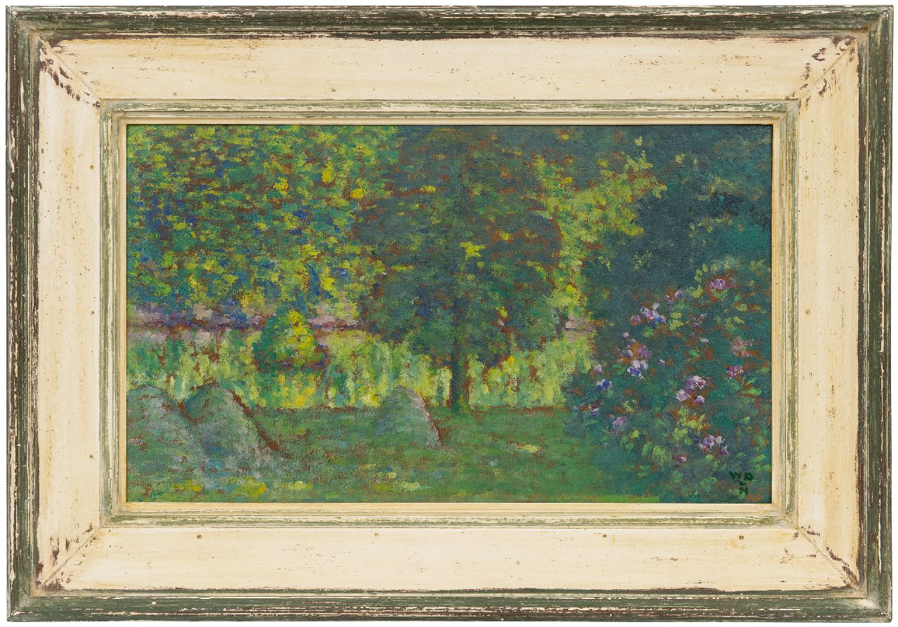 Degouve de Nuncques W.  | William Degouve de Nuncques, Gezicht op een parkvijver, olieverf op board 29,4 x 50,0 cm, gesigneerd rechtsonder met initialen