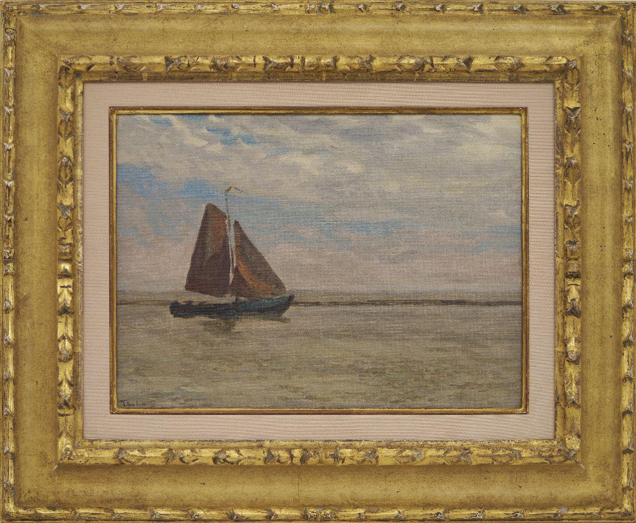 Tholen W.B.  | Willem Bastiaan Tholen, Zeilende botter, waarschijnlijk 'Krabbersgat' voor Enkhuizen, olieverf op doek op paneel 25,4 x 34,6 cm, gesigneerd linksonder