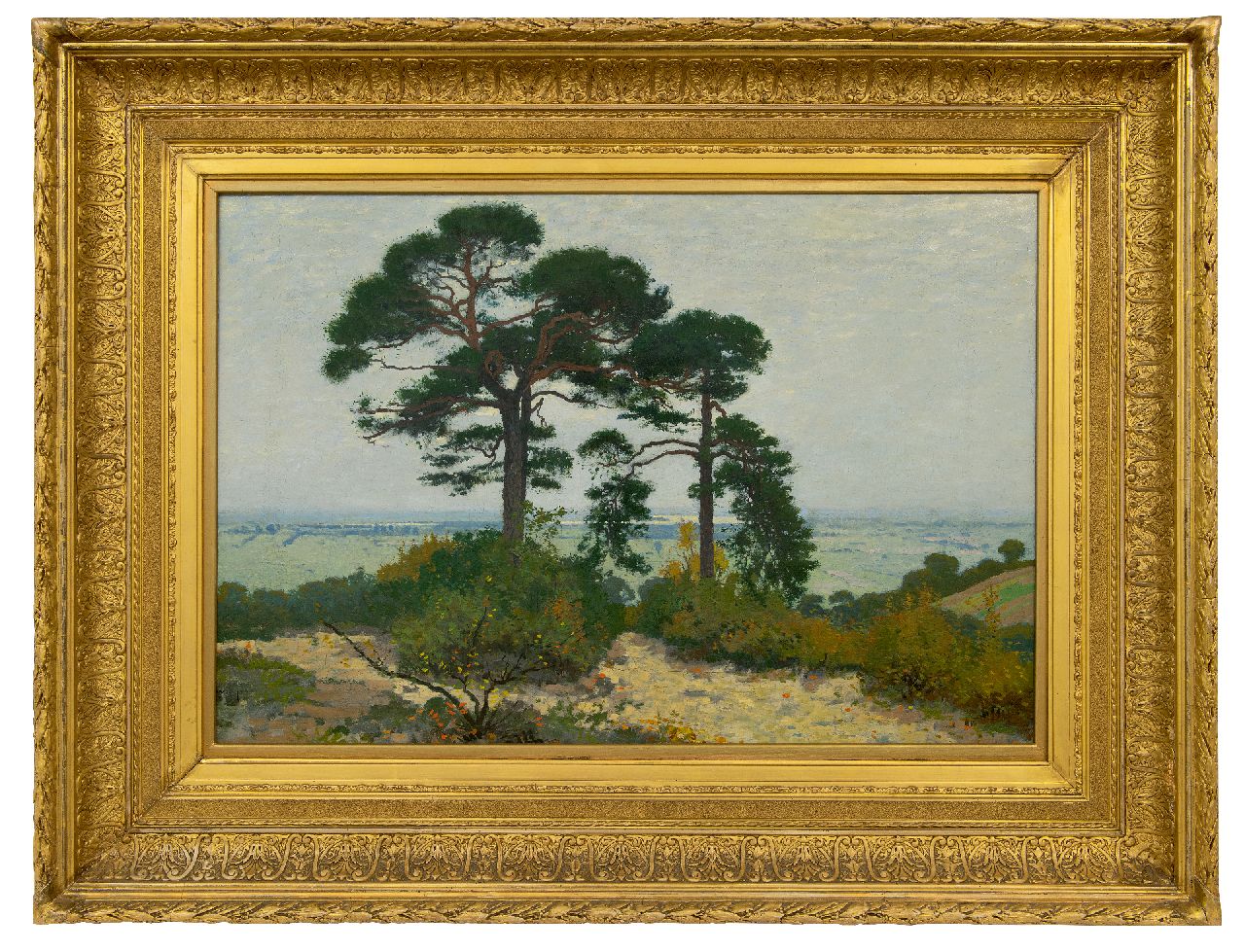 Wiggers D. | Dirk 'Derk' Wiggers, De Ooijpolder met vliegdennen, olieverf op doek 51,3 x 73,3 cm, gesigneerd linksonder Wiggers D. | Dirk 'Derk' Wiggers, De Ooijpolder met vliegdennen, olieverf op doek 51,3 x 73,3 cm, gesigneerd linksonder