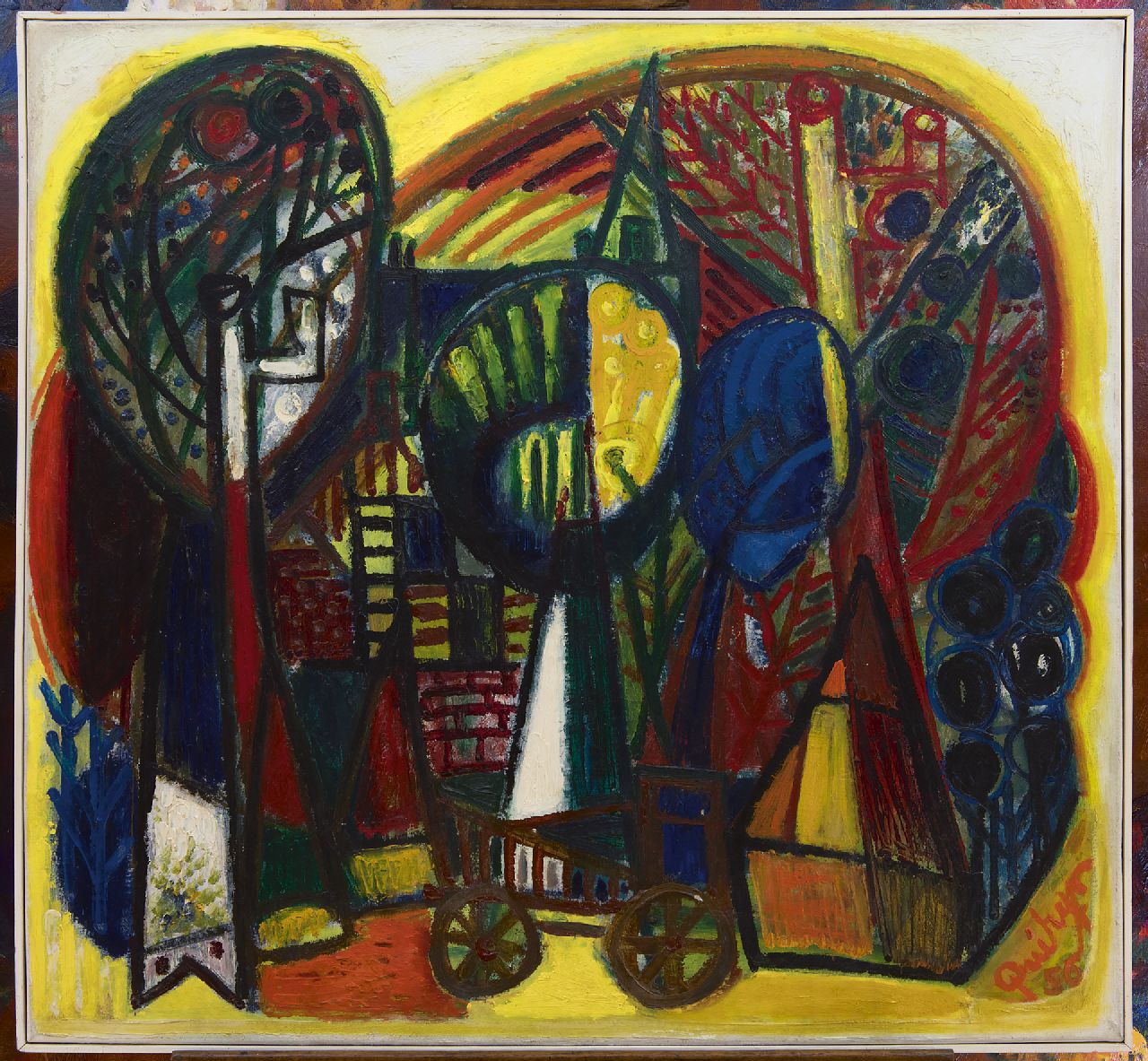 Tiel Q.M.A. van | Quirijn Martinus Adrianus 'Quiryn' van Tiel, Dorp in Brabant, olieverf op doek 84,8 x 89,8 cm, gesigneerd rechtsonder en gedateerd '56 Tiel Q.M.A. van | Quirijn Martinus Adrianus 'Quiryn' van Tiel, Dorp in Brabant, olieverf op doek 84,8 x 89,8 cm, gesigneerd rechtsonder en gedateerd '56