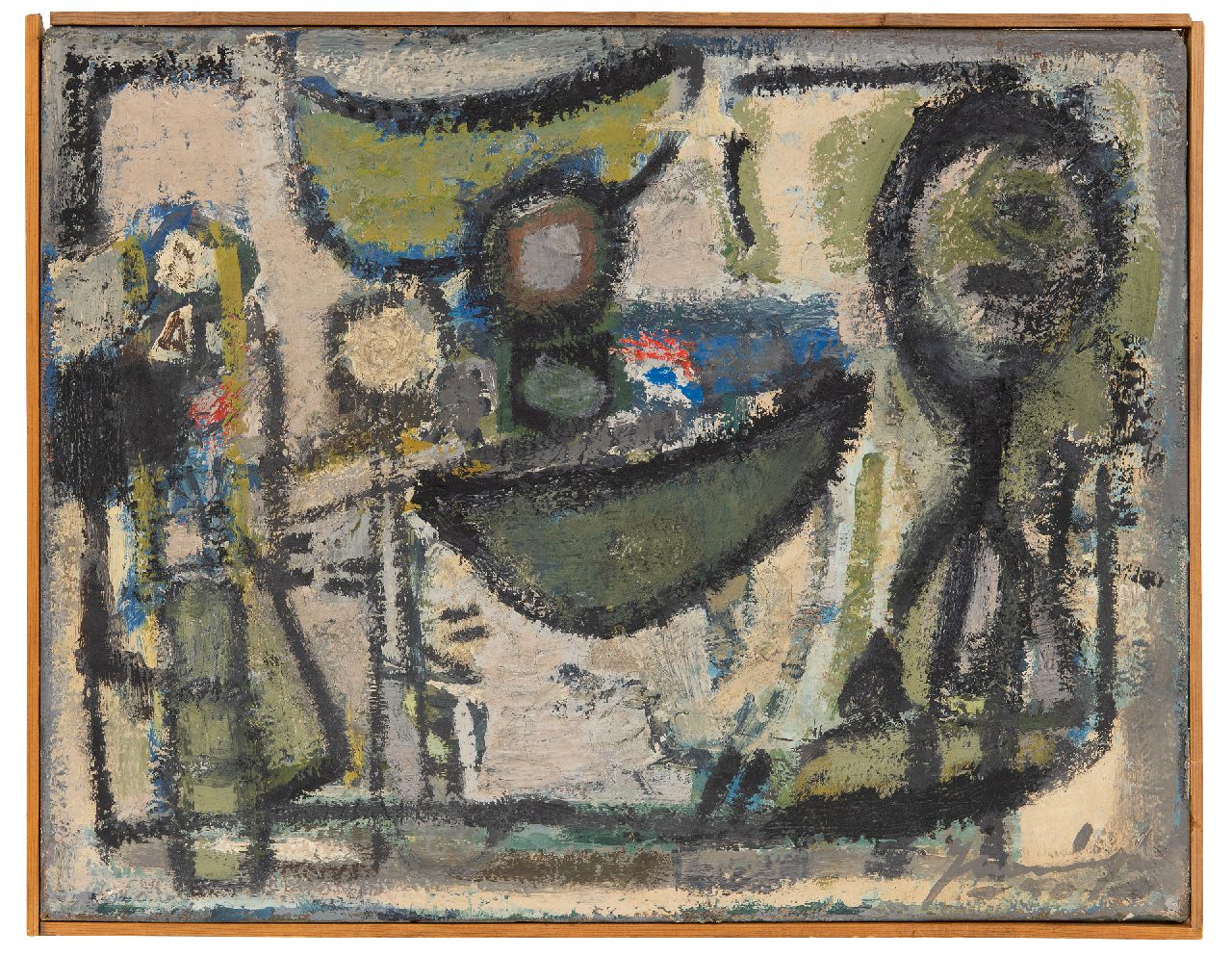Nanninga J. | Jacob 'Jaap' Nanninga | Schilderijen te koop aangeboden | Compositie, olieverf op doek 35,2 x 45,3 cm, gesigneerd rechtsonder en gedateerd '50 Nanninga J. | Jacob 'Jaap' Nanninga | Schilderijen te koop aangeboden | Compositie, olieverf op doek 35,2 x 45,3 cm, gesigneerd rechtsonder en gedateerd '50