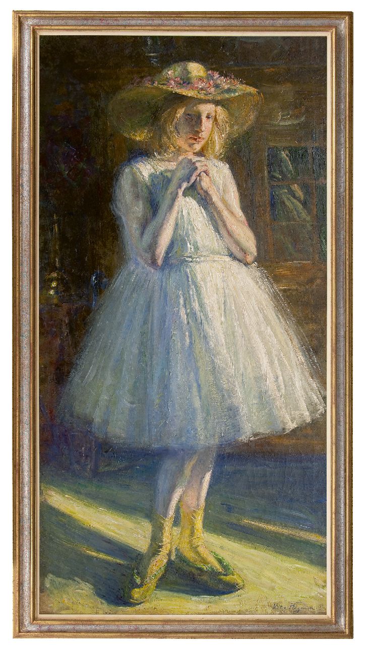 Hageman V.C. | Victor Charles Hageman | Schilderijen te koop aangeboden | Meisje met hoed, olieverf op doek 148,7 x 74,7 cm, gesigneerd rechtsonder Hageman V.C. | Victor Charles Hageman | Schilderijen te koop aangeboden | Meisje met hoed, olieverf op doek 148,7 x 74,7 cm, gesigneerd rechtsonder