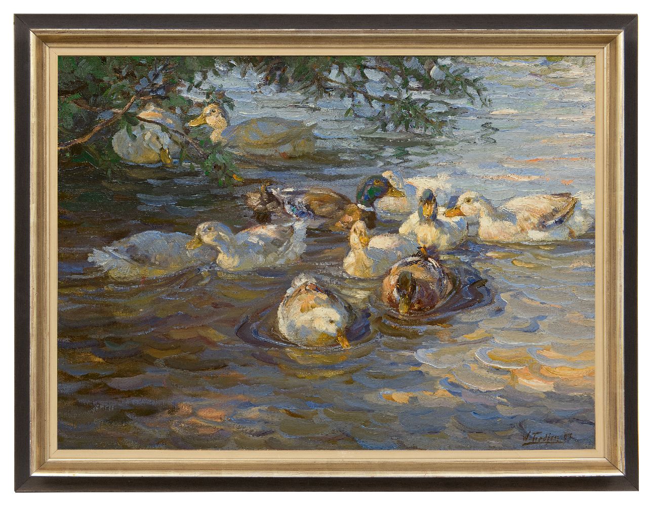 Tiedjen C.F.M.W. | Carl Friedrich Martin Wilhelm 'Willy' Tiedjen | Schilderijen te koop aangeboden | Eenden in een vijver, olieverf op doek 60,0 x 80,0 cm, gesigneerd rechtsonder en gedateerd '07 Tiedjen C.F.M.W. | Carl Friedrich Martin Wilhelm 'Willy' Tiedjen | Schilderijen te koop aangeboden | Eenden in een vijver, olieverf op doek 60,0 x 80,0 cm, gesigneerd rechtsonder en gedateerd '07