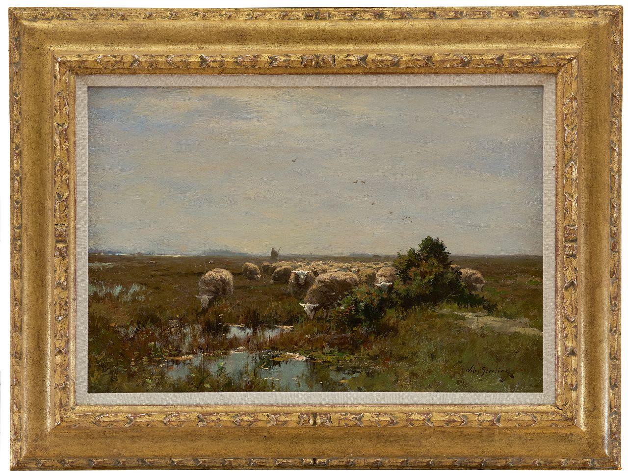 Steelink jr. W. | Willem Steelink jr. | Schilderijen te koop aangeboden | Grazende schapen op de heide, olieverf op doek 33,1 x 48,0 cm, gesigneerd rechtsonder en zonder lijst Steelink jr. W. | Willem Steelink jr. | Schilderijen te koop aangeboden | Grazende schapen op de heide, olieverf op doek 33,1 x 48,0 cm, gesigneerd rechtsonder en zonder lijst