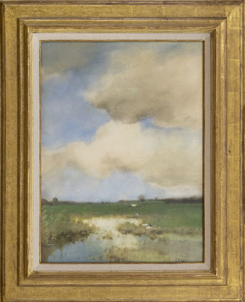Kuijpers C.  | Cornelis Kuijpers | Aquarellen en tekeningen te koop aangeboden | Polderlandschap, aquarel op papier 52,4 x 38,6 cm, gesigneerd rechtsonder