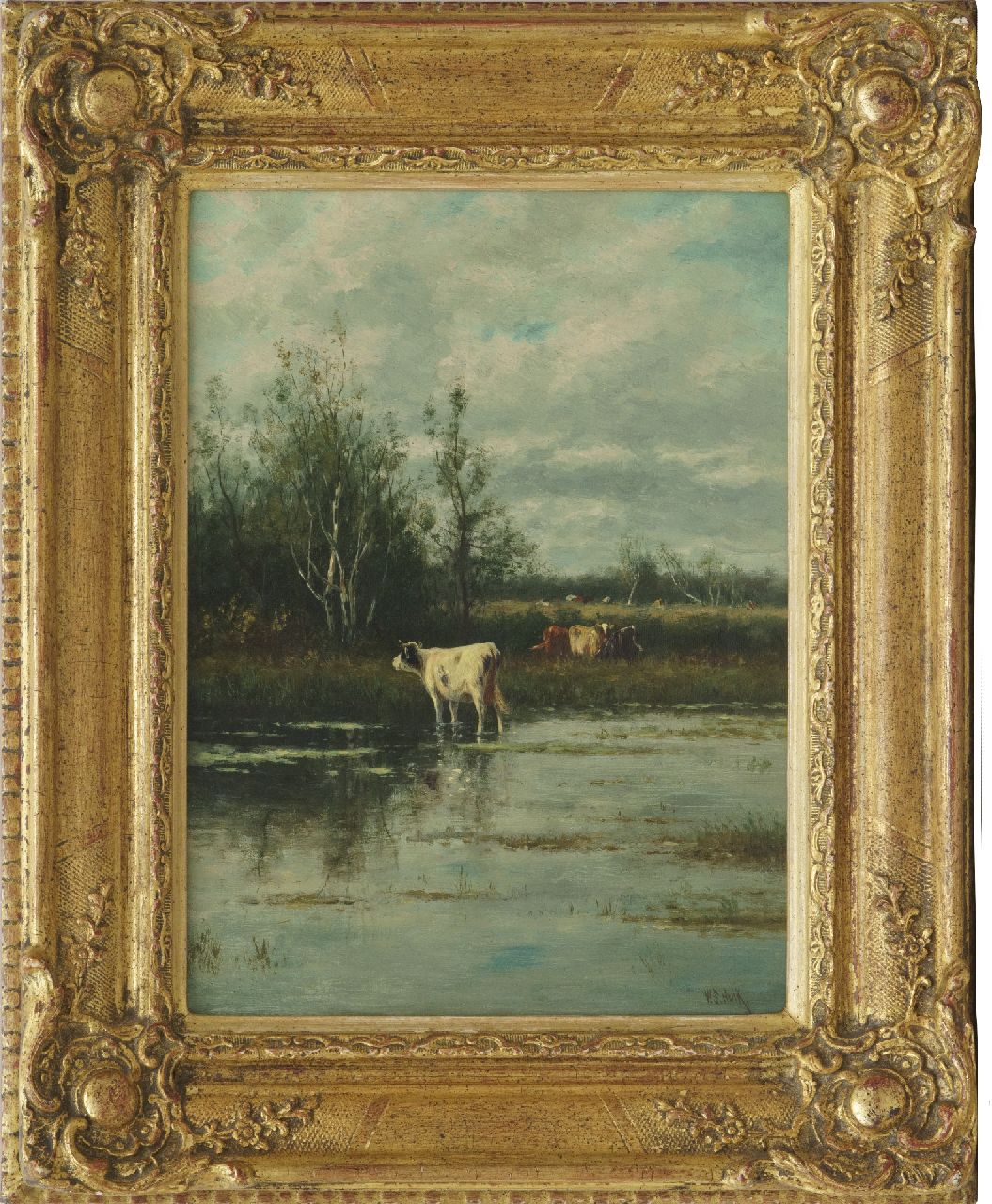 Hulk W.F.  | Willem Frederik Hulk, Koeien langs het water, olieverf op doek 30,6 x 23,0 cm, gesigneerd rechtsonder