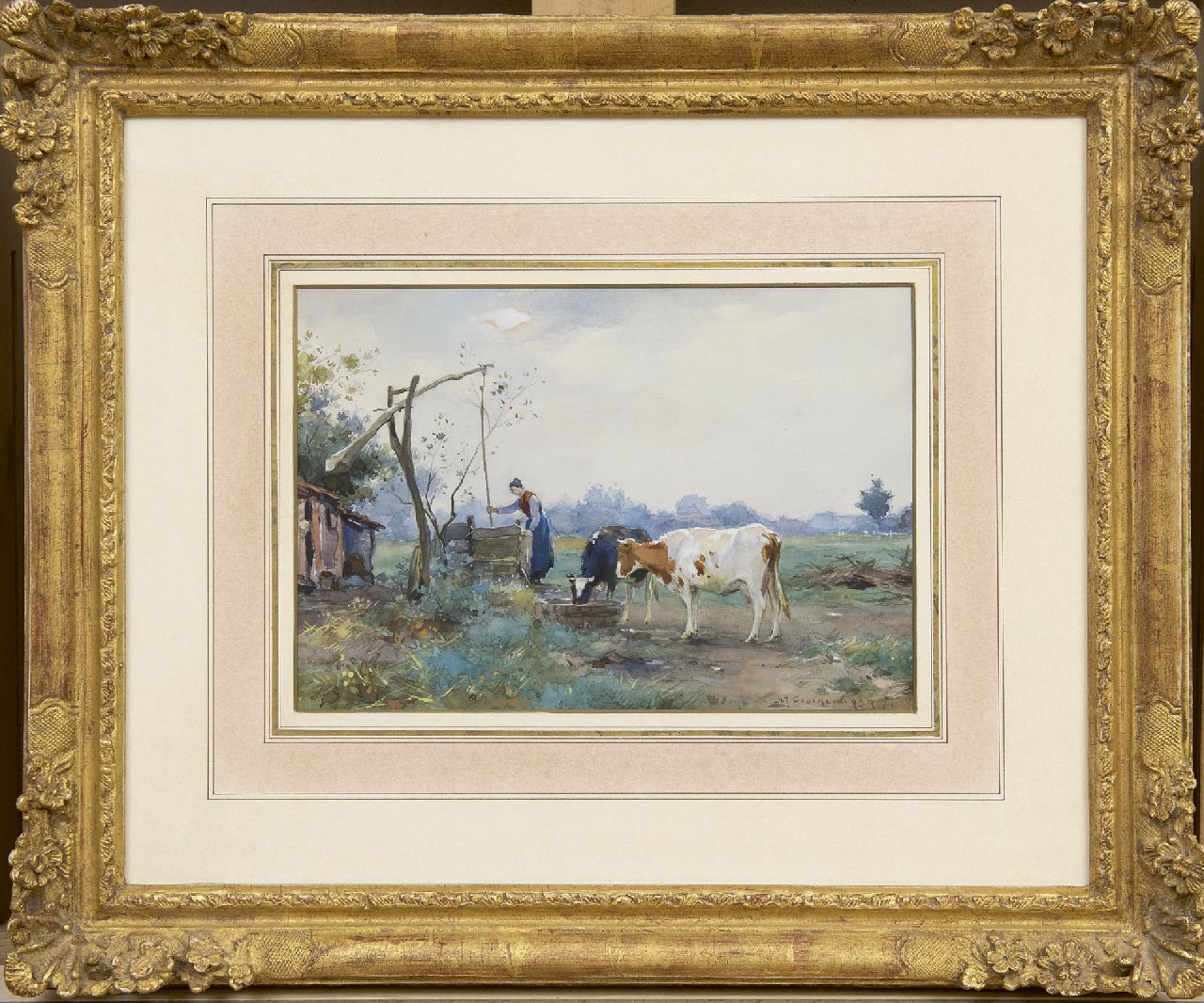 Groenewegen A.J. | Adrianus Johannes Groenewegen, Bij de waterput, aquarel op papier 17,9 x 26,0 cm, gesigneerd rechtsonder Groenewegen A.J. | Adrianus Johannes Groenewegen, Bij de waterput, aquarel op papier 17,9 x 26,0 cm, gesigneerd rechtsonder