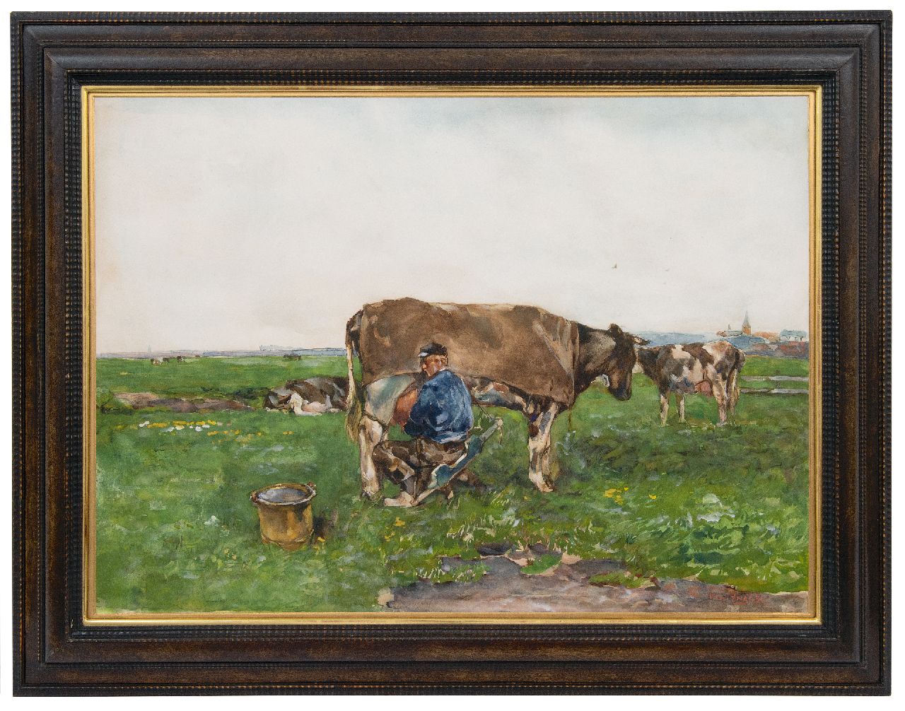 Zwart W.H.P.J. de | Wilhelmus Hendrikus Petrus Johannes 'Willem' de Zwart, Melktijd, aquarel en gouache op papier 52,0 x 72,0 cm, gesigneerd rechtsonder Zwart W.H.P.J. de | Wilhelmus Hendrikus Petrus Johannes 'Willem' de Zwart, Melktijd, aquarel en gouache op papier 52,0 x 72,0 cm, gesigneerd rechtsonder