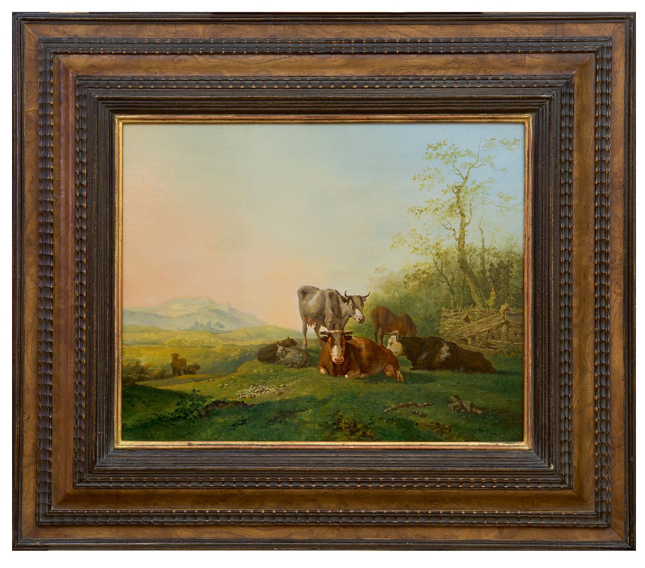 Straaten B. van | Bruno van Straaten | Schilderijen te koop aangeboden | Koeien en schapen bij een hek, olieverf op paneel 29,7 x 36,9 cm, gesigneerd rechtsonder en zonder lijst Straaten B. van | Bruno van Straaten | Schilderijen te koop aangeboden | Koeien en schapen bij een hek, olieverf op paneel 29,7 x 36,9 cm, gesigneerd rechtsonder en zonder lijst