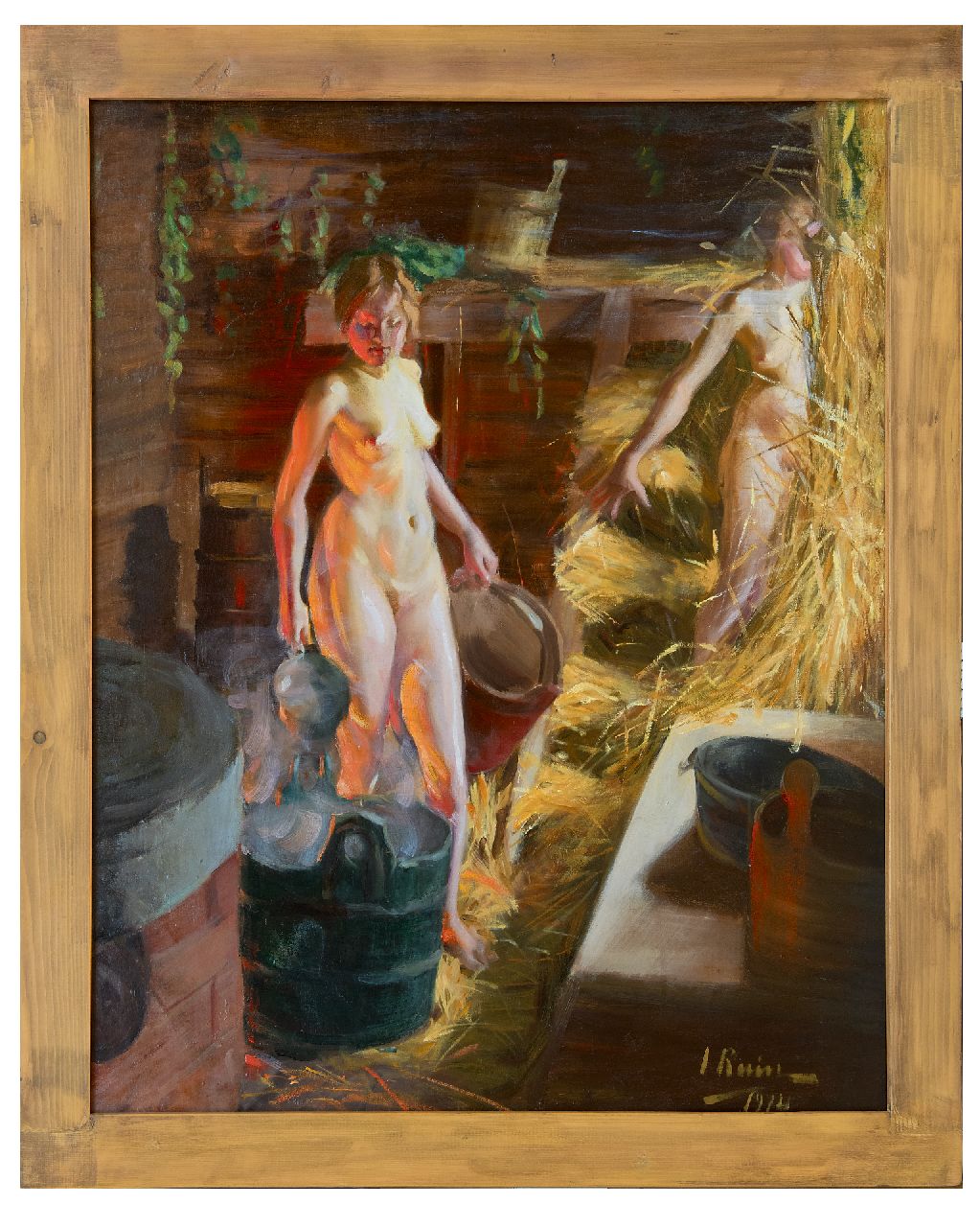 Ruin I.L.  | Ingrid Linnea Ruin, Twee meisjes in de sauna, olieverf op doek 92,3 x 76,3 cm, gesigneerd rechtsonder en gedateerd 1914