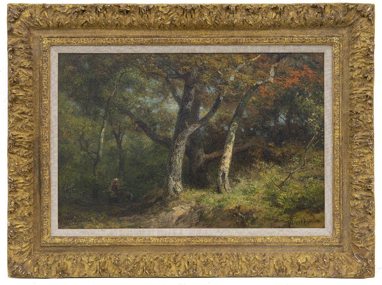 Borselen J.W. van | Jan Willem van Borselen, Houtsprokkelaars op een bospad, olieverf op paneel 27,8 x 42,0 cm, gesigneerd rechtsonder Borselen J.W. van | Jan Willem van Borselen, Houtsprokkelaars op een bospad, olieverf op paneel 27,8 x 42,0 cm, gesigneerd rechtsonder