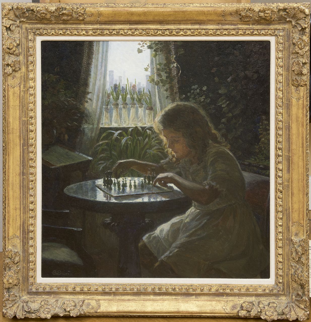 Schønheyder van Deurs C.A. | Caroline Alexia Schønheyder van Deurs, De jonge schaakster, olieverf op doek 63,5 x 59,5 cm, gesigneerd linksonder Schønheyder van Deurs C.A. | Caroline Alexia Schønheyder van Deurs, De jonge schaakster, olieverf op doek 63,5 x 59,5 cm, gesigneerd linksonder