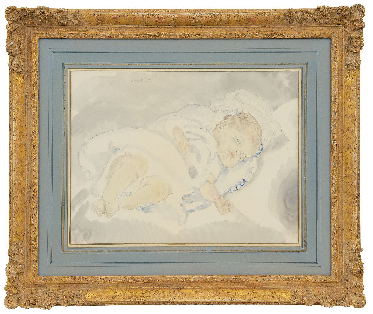 Sluijters J.C.B.  | Johannes Carolus Bernardus 'Jan' Sluijters | Aquarellen en tekeningen te koop aangeboden | Slapend kindje, potlood en aquarel op papier 46,5 x 58,5 cm, gesigneerd linksboven
