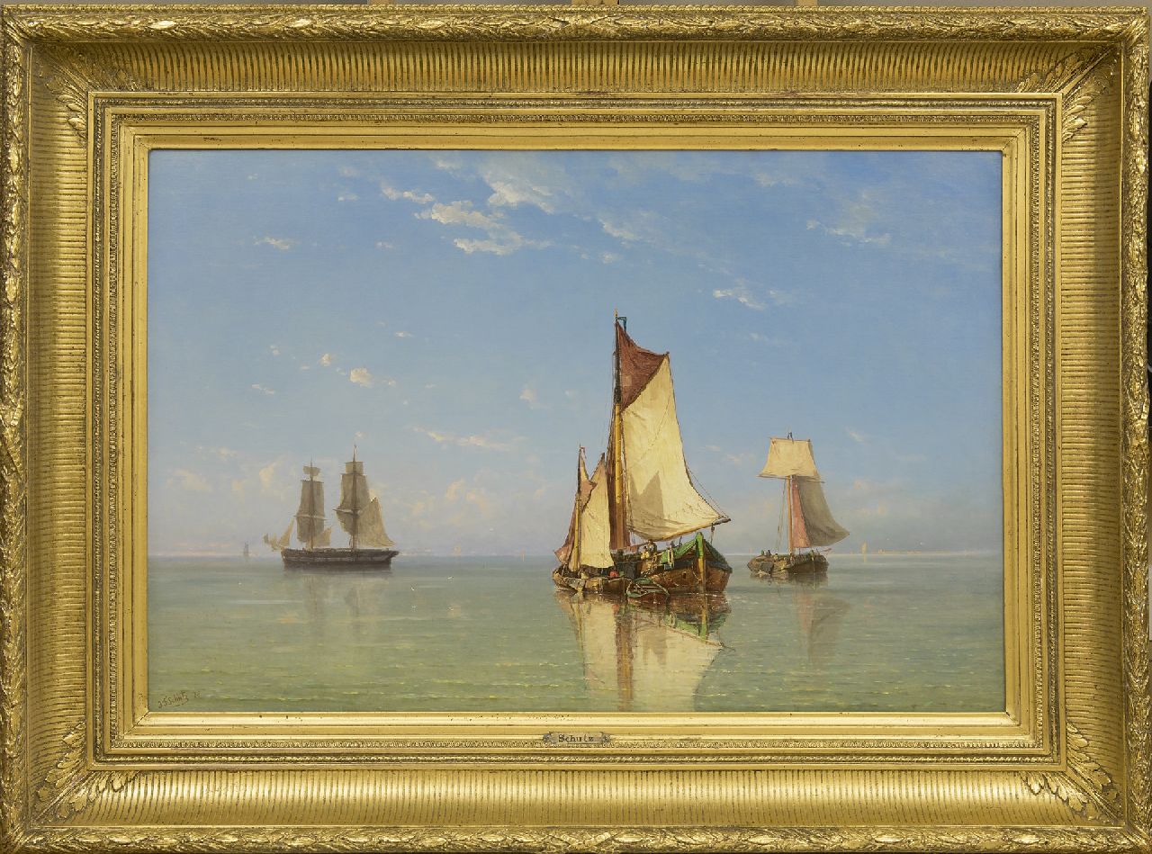 Schütz J.F. | Jan Frederik Schütz | Schilderijen te koop aangeboden | Schepen op kalme zee, olieverf op doek 70,1 x 104,9 cm, gesigneerd linksonder en gedateerd '78 Schütz J.F. | Jan Frederik Schütz | Schilderijen te koop aangeboden | Schepen op kalme zee, olieverf op doek 70,1 x 104,9 cm, gesigneerd linksonder en gedateerd '78