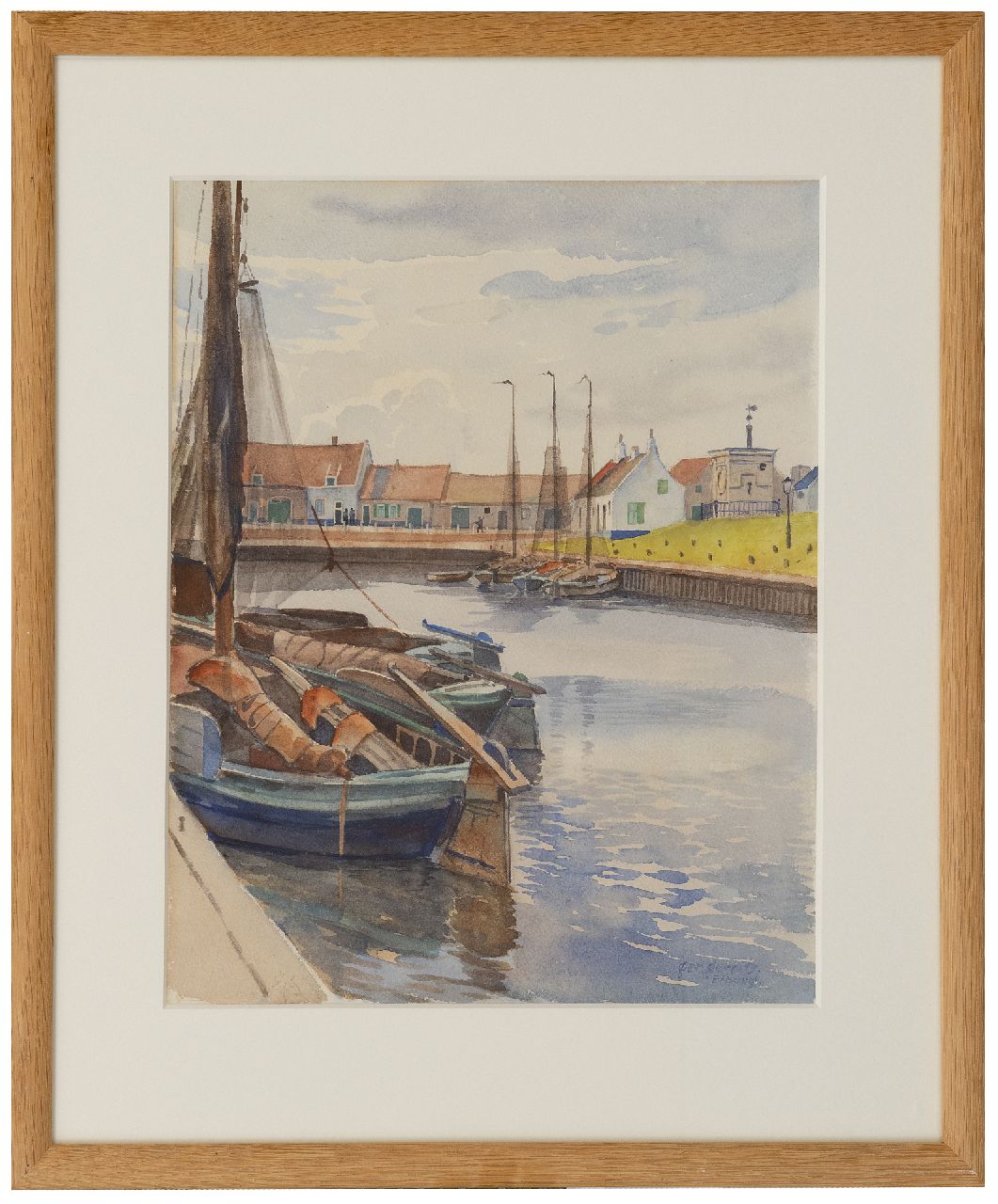 Gerrits G.J. | Gerrit Jacobus 'Ger' Gerrits | Aquarellen en tekeningen te koop aangeboden | De haven van Elburg, aquarel op papier 37,7 x 30,9 cm, gesigneerd rechtsonder en te dateren ca. 1939 Gerrits G.J. | Gerrit Jacobus 'Ger' Gerrits | Aquarellen en tekeningen te koop aangeboden | De haven van Elburg, aquarel op papier 37,7 x 30,9 cm, gesigneerd rechtsonder en te dateren ca. 1939