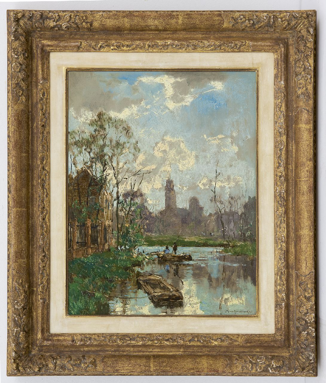 Mastenbroek J.H. van | Johan Hendrik van Mastenbroek, Gezicht op een gracht, olieverf op doek 34,9 x 27,4 cm, gesigneerd rechtsonder en gedateerd 1921 Mastenbroek J.H. van | Johan Hendrik van Mastenbroek, Gezicht op een gracht, olieverf op doek 34,9 x 27,4 cm, gesigneerd rechtsonder en gedateerd 1921