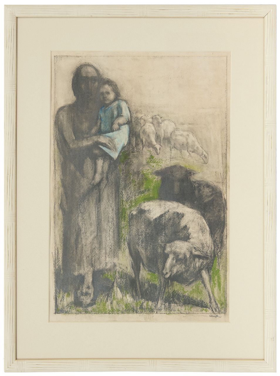 Bautz D. | David Bautz | Aquarellen en tekeningen te koop aangeboden | Schaapherder met kind, pastel op papier 47,6 x 32,2 cm, gesigneerd rechtsonder Bautz D. | David Bautz | Aquarellen en tekeningen te koop aangeboden | Schaapherder met kind, pastel op papier 47,6 x 32,2 cm, gesigneerd rechtsonder