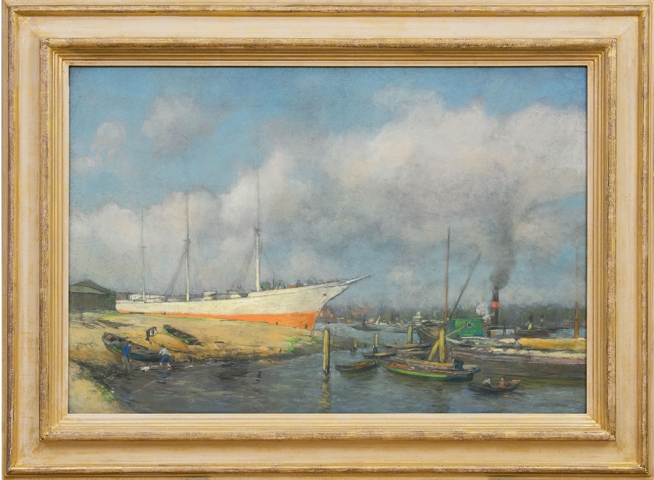 Heijenbrock J.C.H. | Johan Coenraad Hermann 'Herman' Heijenbrock | Aquarellen en tekeningen te koop aangeboden | Scheepswerf, pastel op papier 62,4 x 92,4 cm, gesigneerd rechtsonder Heijenbrock J.C.H. | Johan Coenraad Hermann 'Herman' Heijenbrock | Aquarellen en tekeningen te koop aangeboden | Scheepswerf, pastel op papier 62,4 x 92,4 cm, gesigneerd rechtsonder