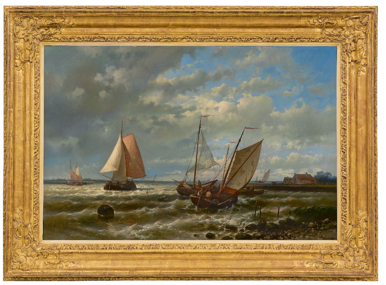 Hulk A.  | Abraham Hulk | Schilderijen te koop aangeboden | Zeilschepen voor een woelige haveningang, olieverf op doek 56,7 x 86,2 cm, gesigneerd rechtsonder
