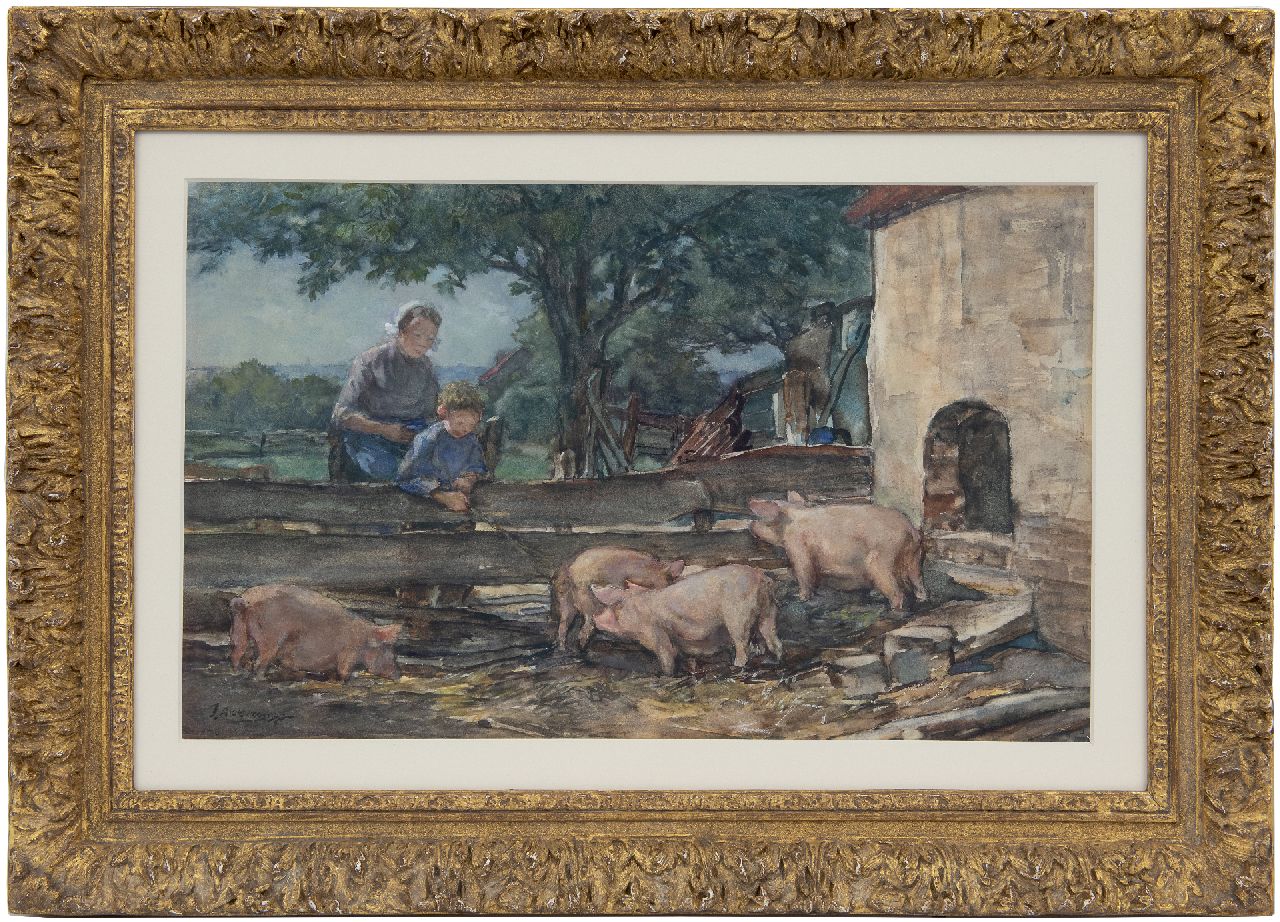 Akkeringa J.E.H. | 'Johannes Evert' Hendrik Akkeringa | Aquarellen en tekeningen te koop aangeboden | Dries bij de varkens, aquarel op papier 27,7 x 45,0 cm, gesigneerd linksonder Akkeringa J.E.H. | 'Johannes Evert' Hendrik Akkeringa | Aquarellen en tekeningen te koop aangeboden | Dries bij de varkens, aquarel op papier 27,7 x 45,0 cm, gesigneerd linksonder